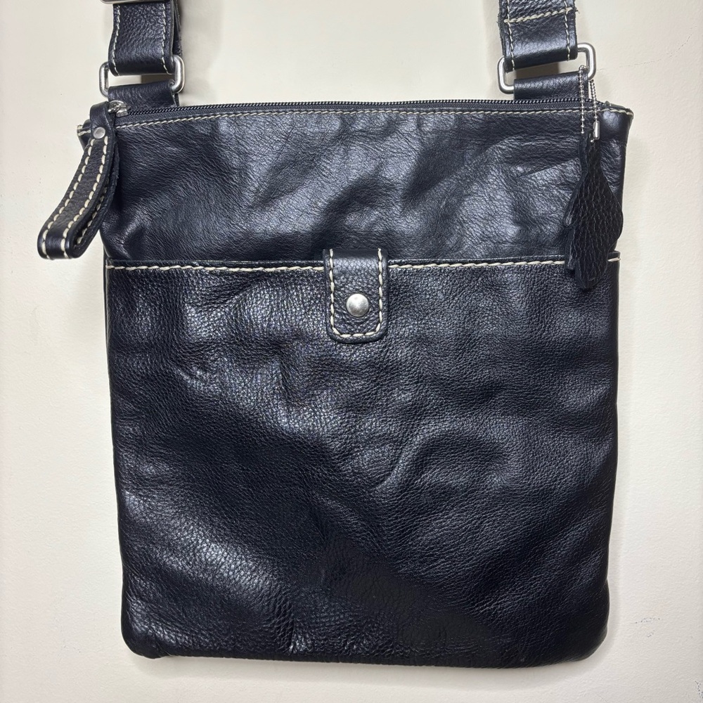 ROOTS Black Leather Cross Body Bag Satchel Messenger Bag Vintage Carrier Bag